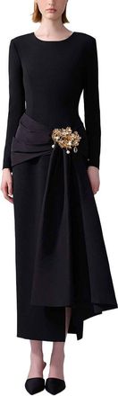 Carolina Herrera Ls Cn Midi Dress W/ Hip Sash