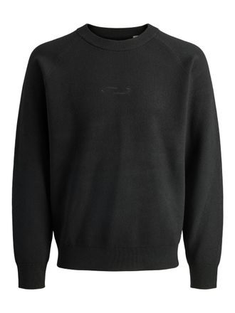 Jack & Jones Strickpullover JACK & JONES JCOFUSION KNIT CREW NECK, Herren, Gr. M, schwarz, Strick, Obermaterial: 88% Polyester, 12% Nylon, unifarben, relaxed fit n