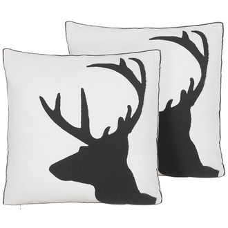 Beliani Conjunto De 2 Cojines De Algod&oacute;n Blanco Negro Patr&oacute;n De Reno 45 X 45 Cm Relleno Shadrack
