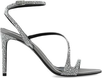 Alexander McQueen Schoenen, Dames, Grijs, 40 EU, Leer, Sandaletten met schitterende kristallen