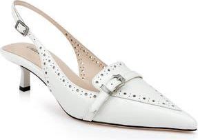L'agence Lourdes Slingback Pointed Toe Kitten Heel Pump in Pearl Leather at Nordstrom Rack, Size 10