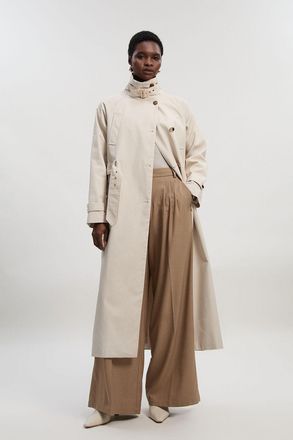 Karen Millen Womens Funnel Neck Trench Coat - Cream Cotton - Size 12 UK