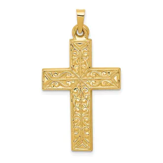 Diamond2Deal 14k Yellow Gold Polished Filigree Cross Pendant