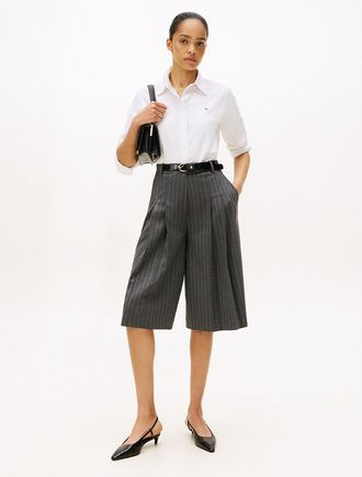 Tommy Hilfiger Womens Pleated Pinstripe Wide-Leg Culotte - Grey - 10