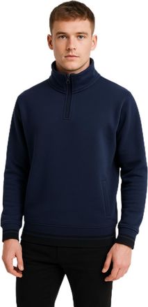 Generic Mens Premium Quarter Zip Sweatshirt - Long Sleeve Pullover Cotton Blend Jumper Sizes S-3XL (UK, Alpha, XXL, Regular, Regular, Navy)