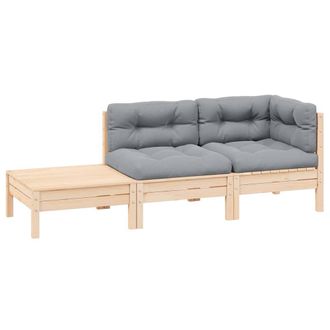 vidaXL Juego Muebles Jard&iacute;n 3 Pzas Con Cojines Gris Madera Pino Maciza Vidaxl