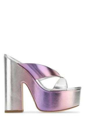 Stuart Weitzman Womens Multicolor Leather Miami Sohigh 145 Mules - Light Grey - Size EU 40