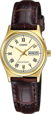 Casio Womens Gold-Tone Case Brown Leather Strap Day/Date Watch - LTP-V006GL-9BUDF