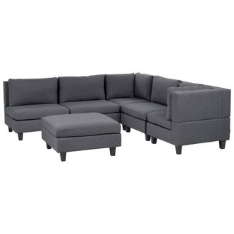 Beliani Sof&aacute; Modular Moderno 5 Plazas Tapizado Tela Patas Negras Respaldo Acolchado Izquierdo Gris Oscuro Con Otomana Unstad