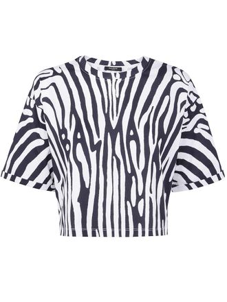 Balmain Zebra Print Crop T-Shirt