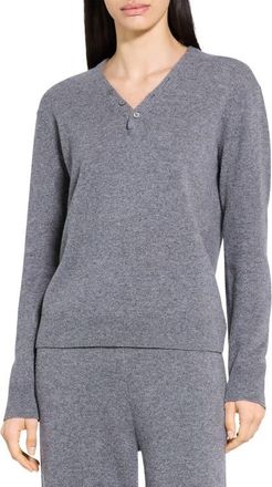 Theory Cashmere Henley Sweater in Light Charcoal at Nordstrom, Size Petite