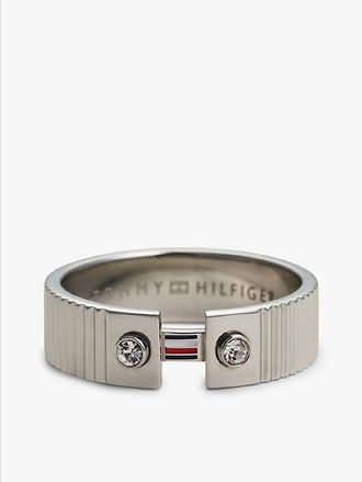 Tommy Hilfiger Anillo de acero inoxidable con rayas