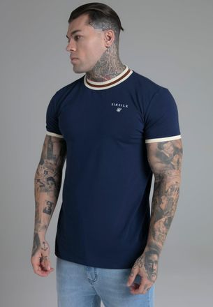 Siksilk Camiseta Ringer azul marino para hombre SikSilk M