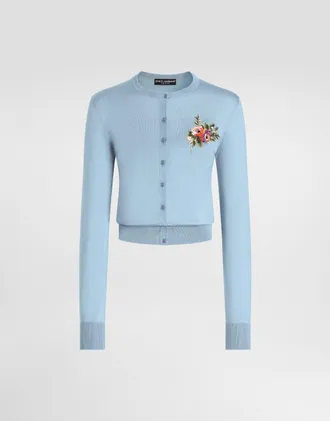Dolce & Gabbana Silk Cardigan With Buttons - Woman Sweaters And Cardigans Azure 36
