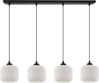 OEM L&aacute;mpara Colgante Riffle Negra 4 Pantallas Cilindricas Planas Blancas E27