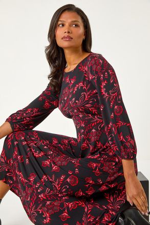 Roman Floral A-Line Midi Dress