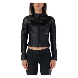 Guess Light Jackets, female, Black, Size: 2XL Eco Leather Jacket