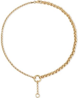 Adina Reyter Half & Half 14K Gold Rolo Chain Lariat Necklace in 14K Yellow Gold at Nordstrom, Size 18