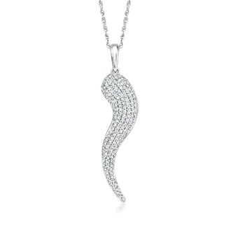 Ross-Simons Pave Diamond Italian Horn Pendant Necklace in Sterling Silver