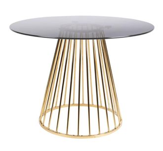 Mathi Design Mesa de comedor de cristal ahumado con base dorada