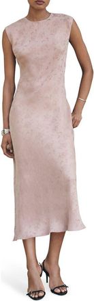 Mango Satin Floral Jacquard Cap Sleeve Midi Dress in Pastel Pink at Nordstrom, Size 10