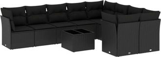 vidaXL Set De Sof&aacute;s De Jard&iacute;n 10 Pzas Cojines Rat&aacute;n Sint&eacute;tico Negro Vidaxl