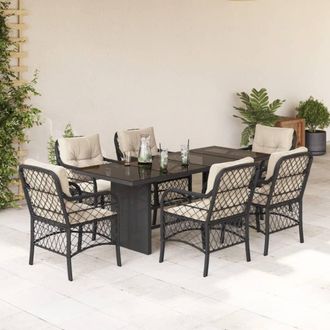 vidaXL Set De Comedor De Jard&iacute;n 7 Pzas Y Cojines Rat&aacute;n Sint&eacute;tico Negro Vidaxl