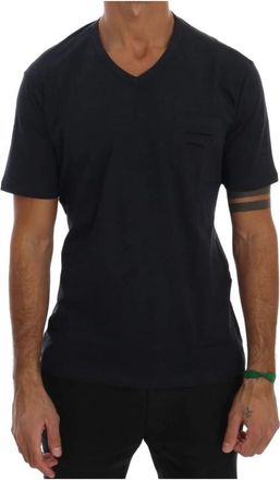 Daniele Alessandrini Katoenen T-shirt met V-hals - Heren - T-shirts - Zwart - S - Katoen - Tops