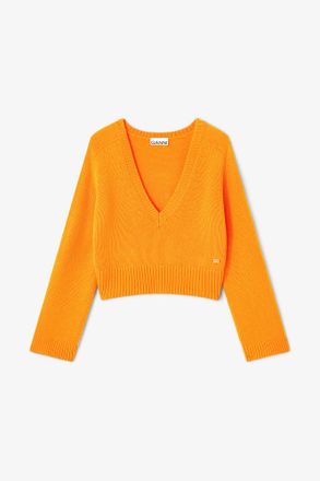 Ganni Orange V-neck Jumper - Size XXS Cashmere