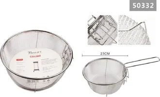 Trade Shop Trade Shop - Cestino Cestello Colino Setaccio Rotondo Scola Frittura In Acciaio 23 Cm 50332