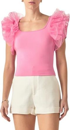 English Factory Organza Trim Top in Pink at Nordstrom Rack, Size X-Small