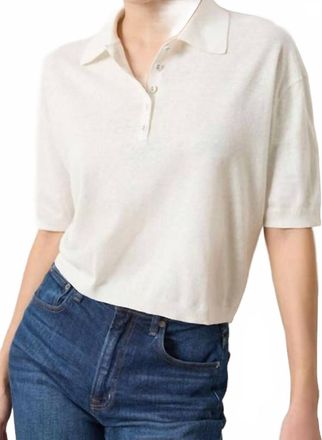 Lilla P Drop Shoulder Polo Sweater In Pearl