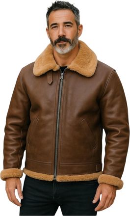 Infinity Leather Heren Ginger Brown B3 WW2 Schapenvacht Leren Vliegeniersjack - Paars