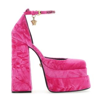 Versace Pumps, female, Pink, Size: 7 1/2 US Velvet Fuchsia Medusa Pump
