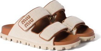 Miu Miu Canvas Slides, Woman, Beige/brandy, Size 35,5