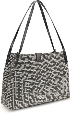Balmain Womens Tote Bag Ivory-Black Cotton Shoulder Ivory/black