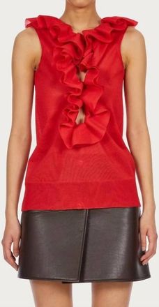 Ferragamo Frill Detail Virgin Wool Ruffle Top In Red