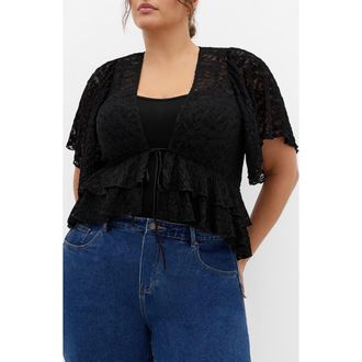 City Chic Lily Sheer Lace Crop Top in Black at Nordstrom, Size 16W