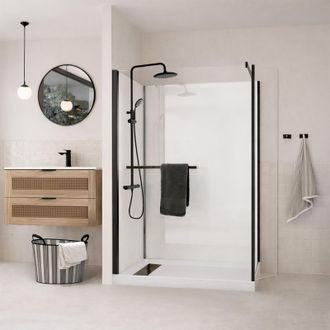 Aurlane Cabina Ducha Italiana 120x90 Con Columna Negra Y Plato Bajo