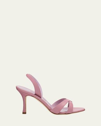 Manolo Blahnik 90mm Callasli Crossover Leather Slingback Sandals
