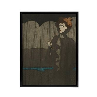 Artery8 The Shower Art Nouveau Painting Steinlen Black Framed Canvas Wall Art in Grey | Size: W24 x H32