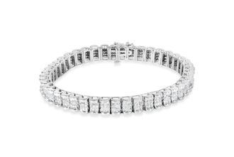 House of Brilliance 14K White Gold 5.00 Cttw Invisible Set Princess-Cut Diamond Belt and Buckle Tennis 7 Bracelet