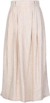 8 by YOOX STRIPED LINEN HIGH-WAIST PLEATED MIDI SKIRT