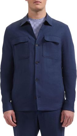 Bugatchi Aerolinen Linen Blend Shirt Jacket in Navy at Nordstrom, Size Xx-Large