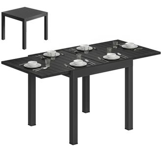 OEM Tavolo Da Giardino Allungabile Per 4-6 Persone Con Piano A Doghe, In Alluminio, 80/160x80x75 Cm, Nero