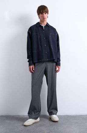 Topman Cotton Denim Jersey Shacket in Navy at Nordstrom, Size Xx-Large