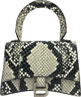 Balenciaga Hourglass Top Handle Bag Python Embossed Leather Gray Calfskin Handbag (Pre-Owned)
