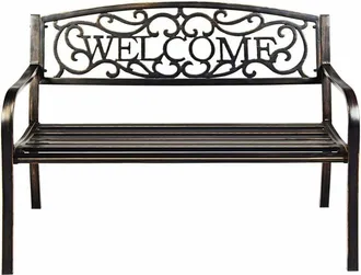 Costway Costway - Panca da Parco in Metallo, Panchina da Giardino in Stile Antico, Panchina da Esterno con Braccioli,127 x 63,5 x 89 cm (bronzo)