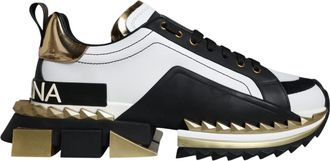 Dolce & Gabbana Mens Portofino Sneakers Whiteblackgold - Black Leather - Size EU 40