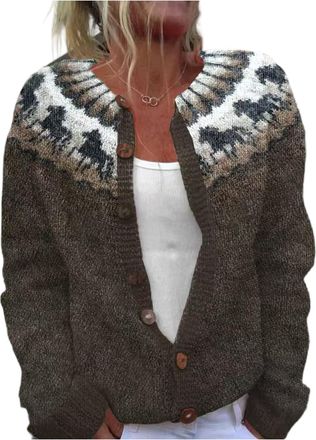 Generic Womens Christmas Knit Cardigans Chunky Christmas Jumpers for Women Casual Warm Open Front Fairisle Sweater Reindeer Snowflake Print Button Coats Jacke